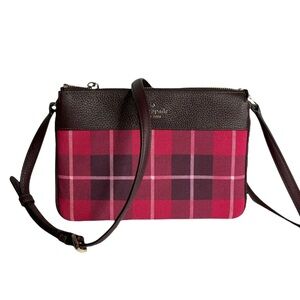 Kate spade Triple Gusset Plaid Print Crossbody Bag in Bright Rose Multi